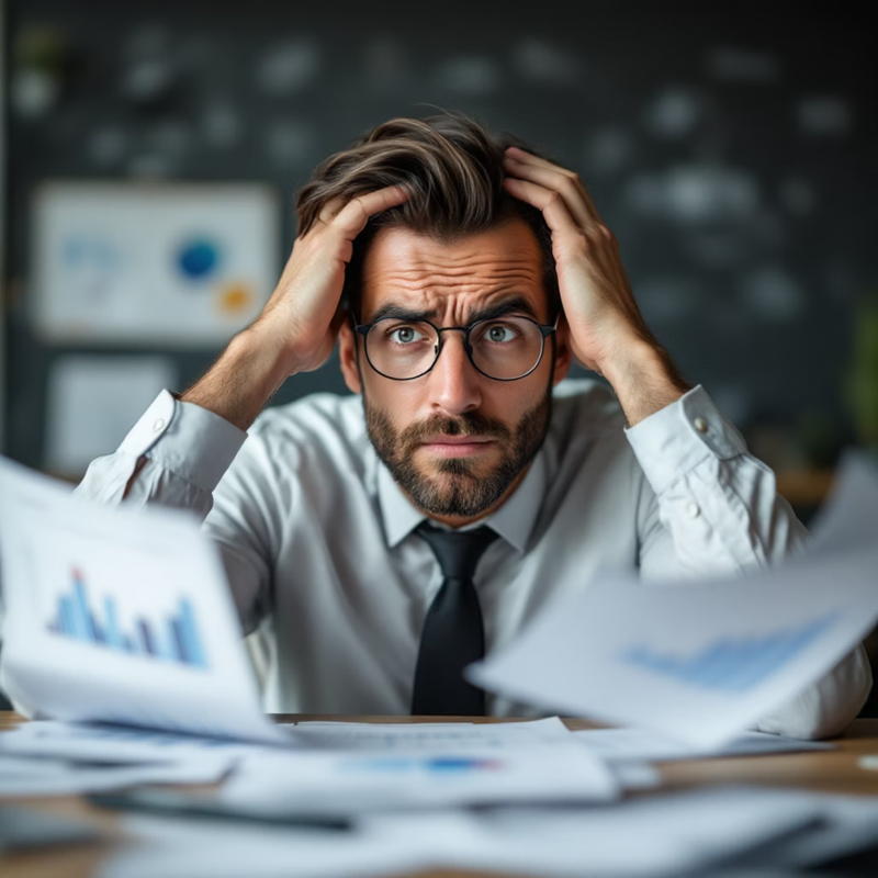 Mann am Arbeitsplatz Überfordert. Mann am Arbeitsplatz Überfordert.