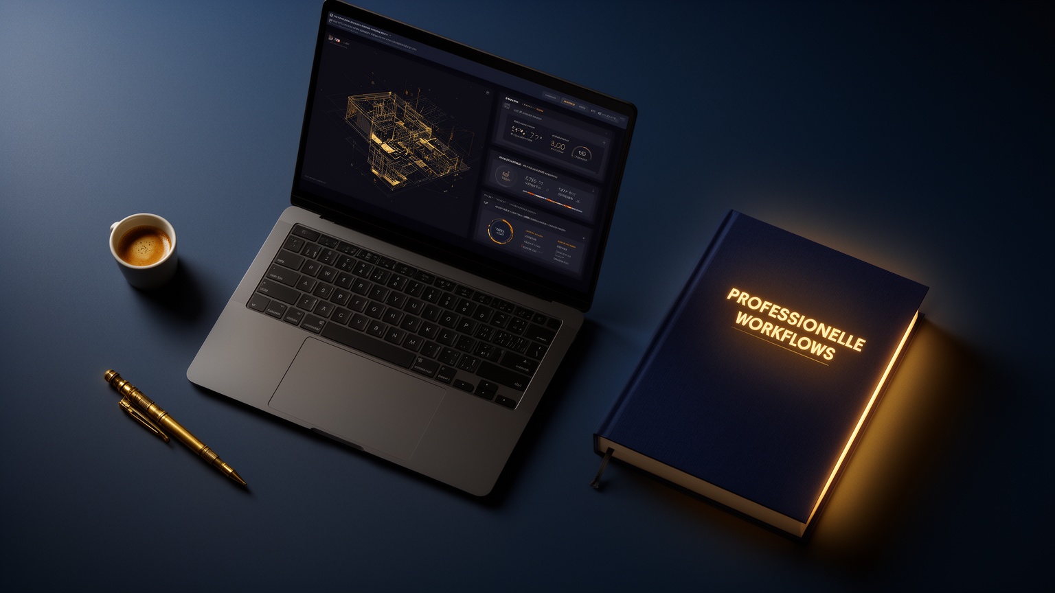 Hardcover mit goldener Schrift „Professionelle Workflows