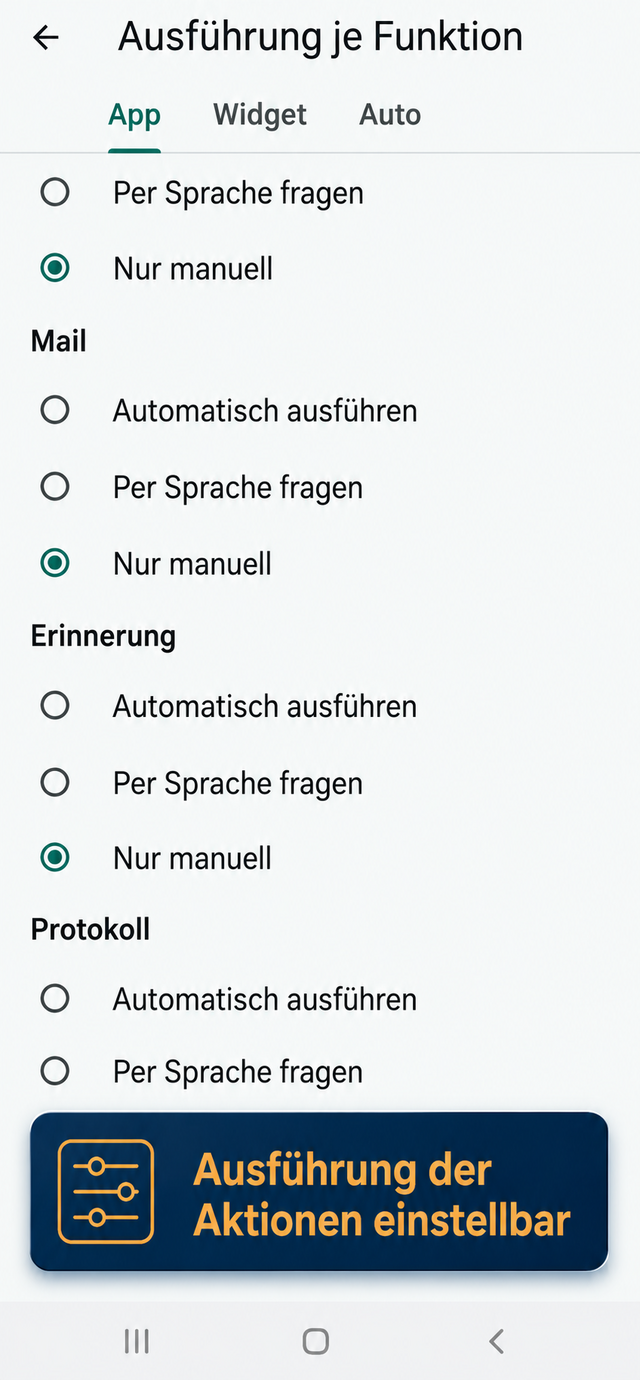 Taskurio Einstellung zur Ausführung je Funktion