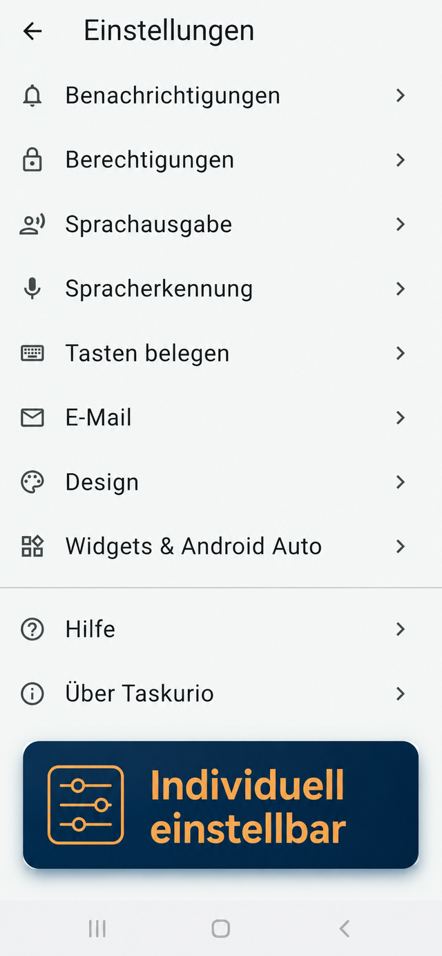 Taskurio Einstellungen